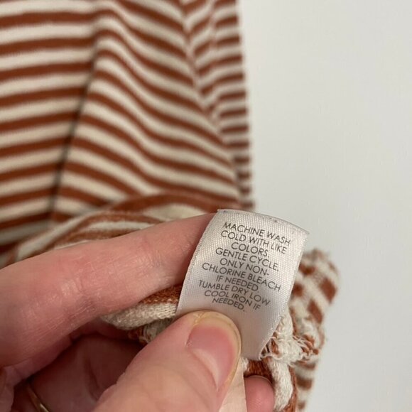 J. JILL Striped Square Neck Top Brown Cream ish 3/4 Sleeve 100% Cotton PETITE M - Picture 12 of 14